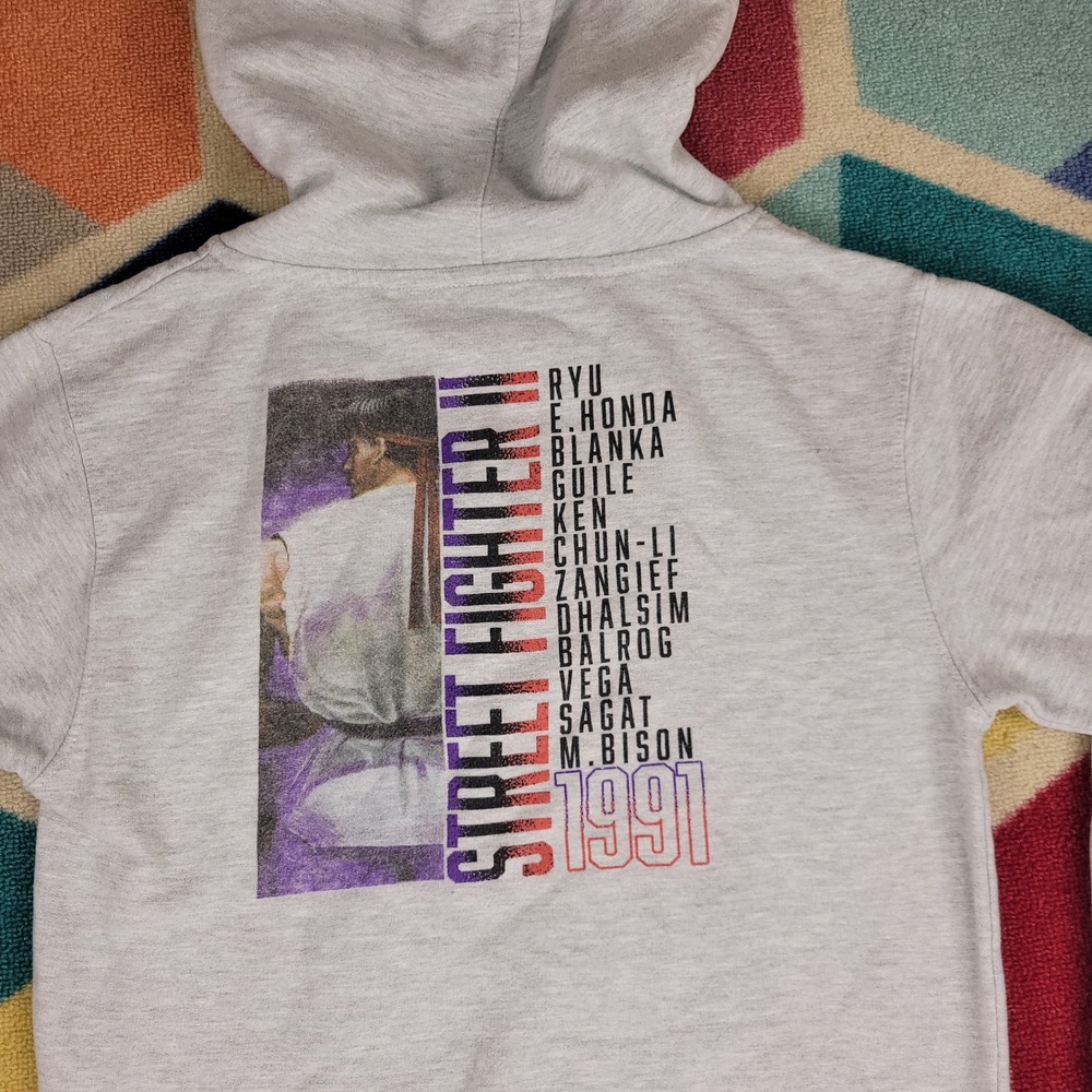 Street Fighter II 1991 Retro Gaming Hoodie Grey Mens Medium Ryu Character List